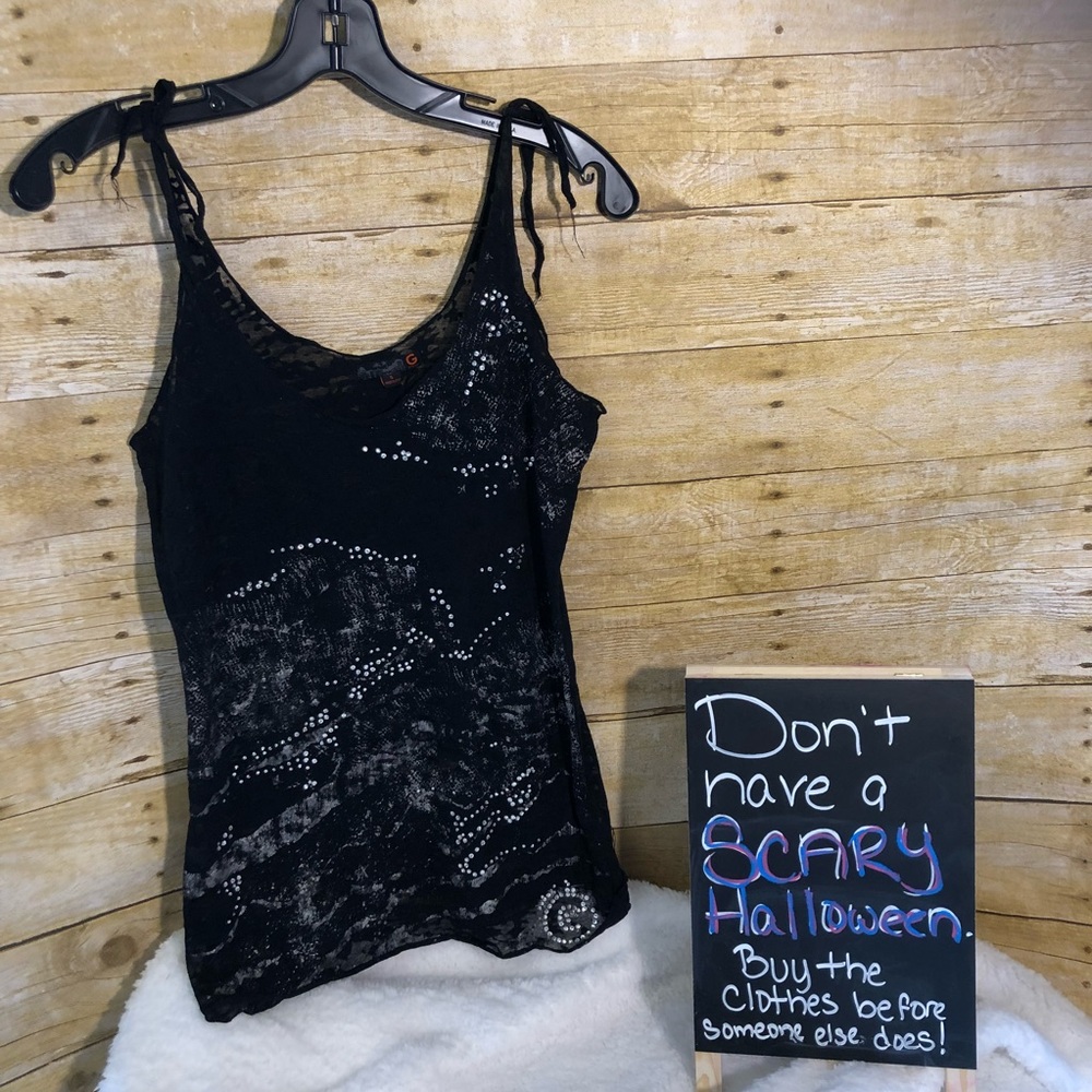 Guess black lace tank top with adjustable straps